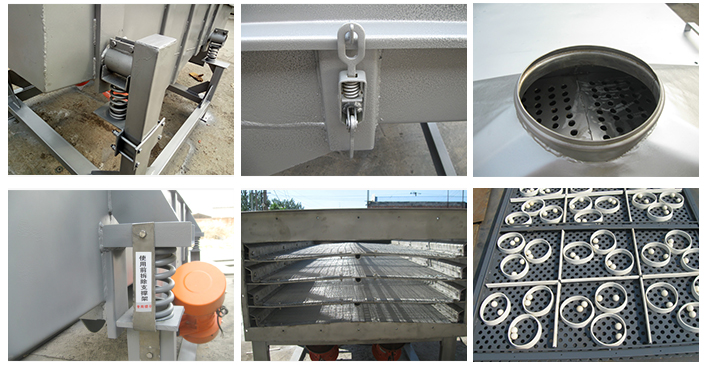 方形振動篩篩網(wǎng)，進料口，彈簧，等部件展示圖